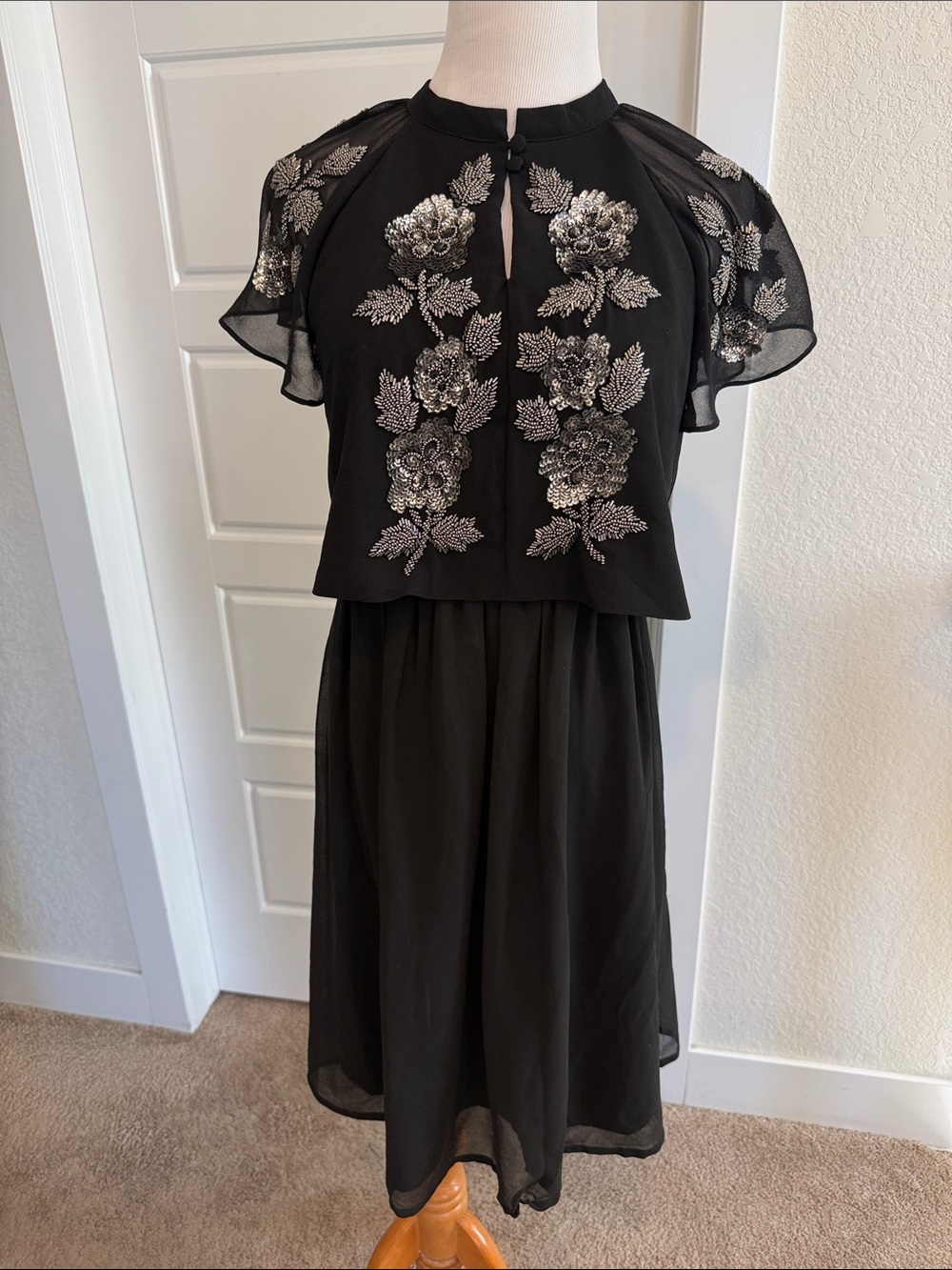 ASOS Maternity Black Embroidered Floral Chiffon Cocktail Dress